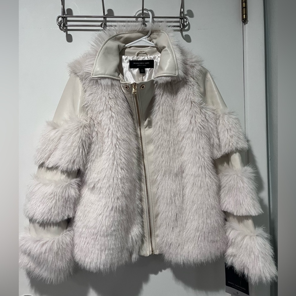 Marc New York | Andrew Marc - NWT off-White Faux Fur/Leather, SmallZip Up Jacket